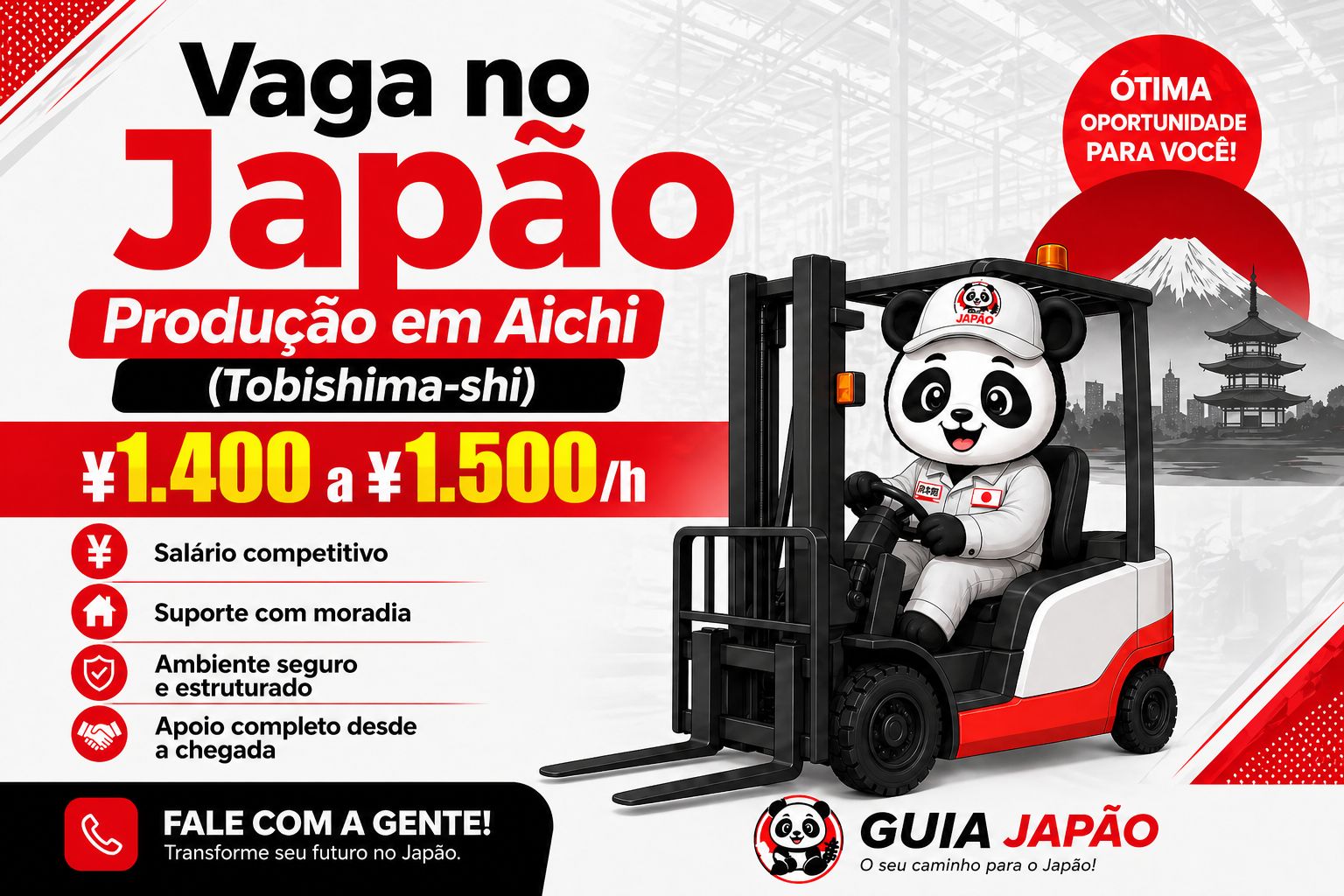 Vaga no Japão Produção em Aichi (Tobishima-shi) ¥1.400 a ¥1.500/h